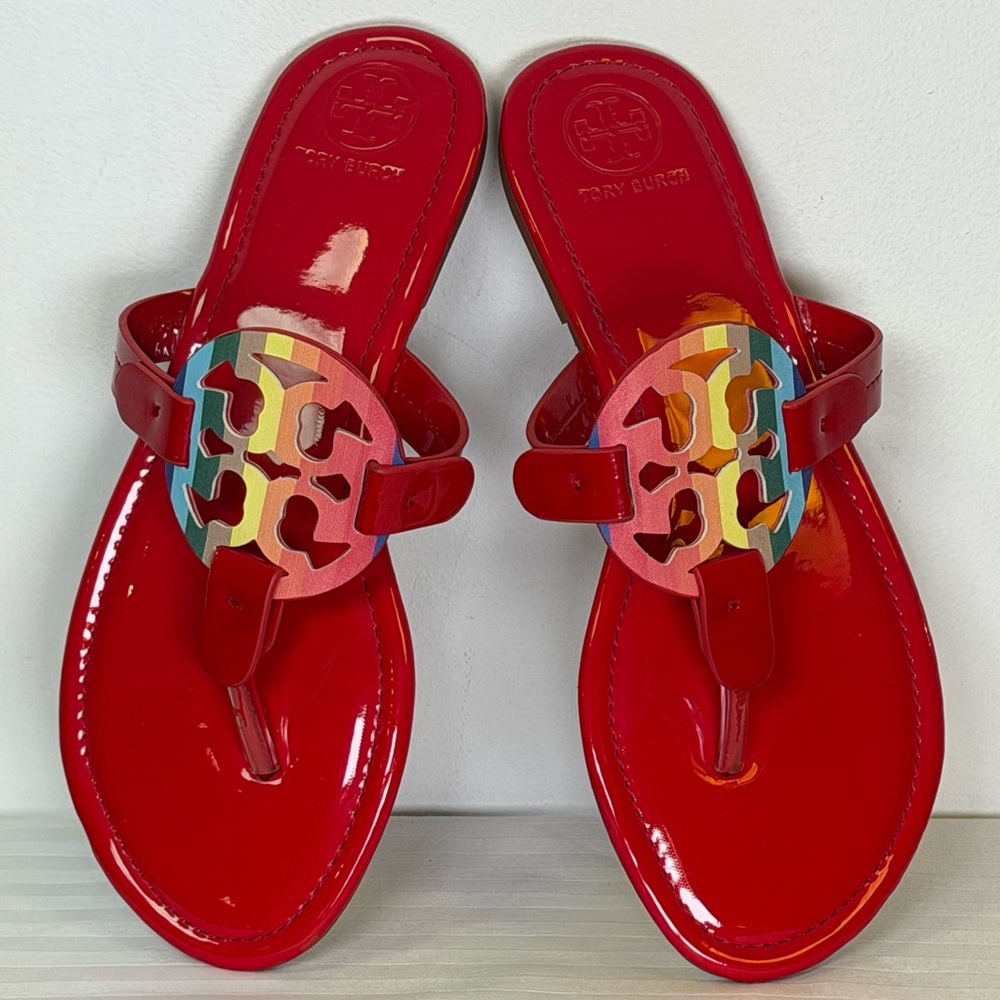 Tory Burch Iconic ‘Miller’ Thong Sandal Vibrant Glossy Red Women’s Size 41